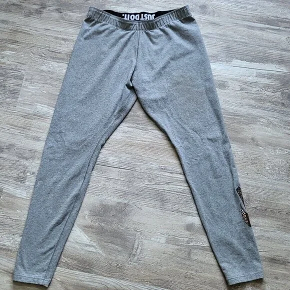Nike Women Gray Gold Swoosh Just Do It Logo Lightweight Leg A See Legging Size L - Picture 6 of 14